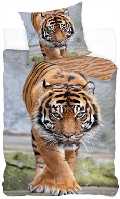 Børnesengetøj 150x210 cm - Tiger motiv - Sengetøj med tiger - 100% bomuld